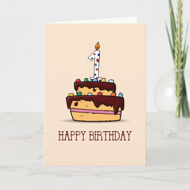 1st Birthday Chocolate Cake with Number Candle Card (Front)