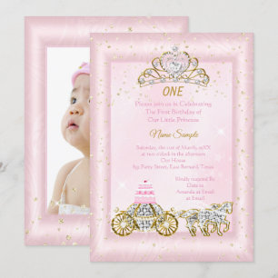 1st birthday Cinderella Blush Pink Carriage Invitation