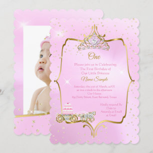 1st birthday Cinderella Pink Carriage Cake Invitation