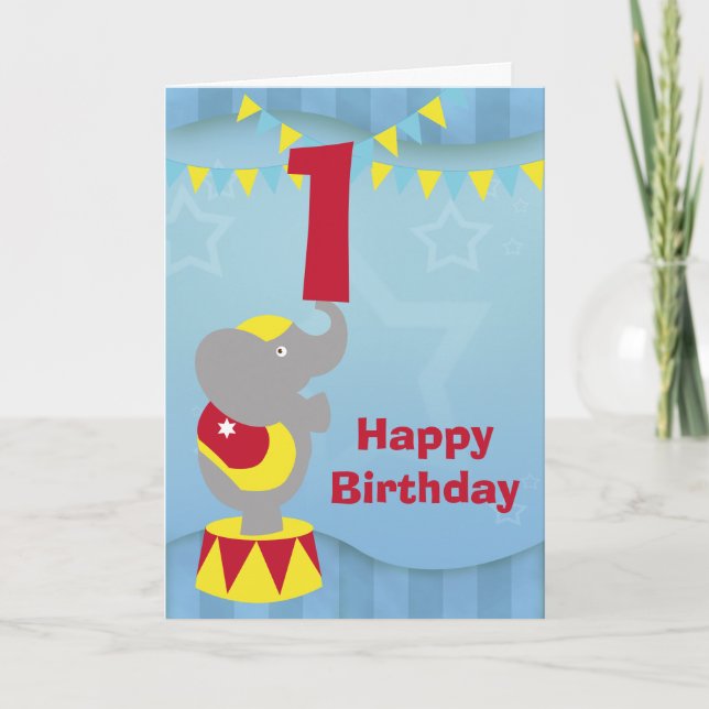 1st Birthday Circus Elephant Card (Front)