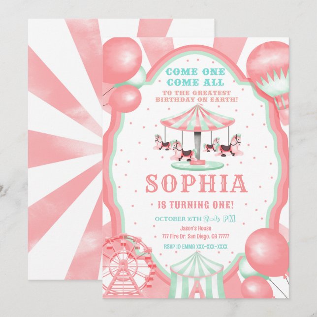 1st Birthday Circus Invitation (Front/Back)