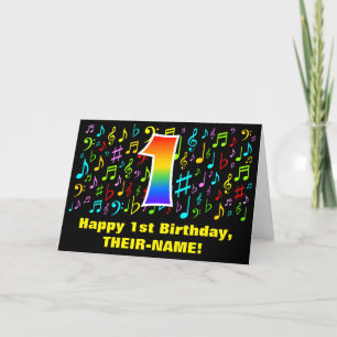1st Birthday - Colorful Music Symbols & Rainbow 1 Card