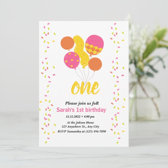 1st Birthday Colourful baby birthday invitation (Standing Front)