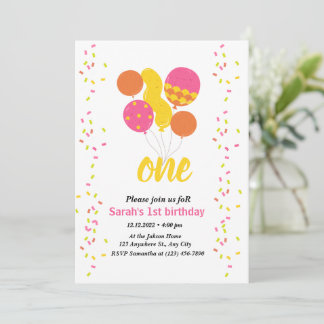 1st Birthday Colourful baby birthday invitation