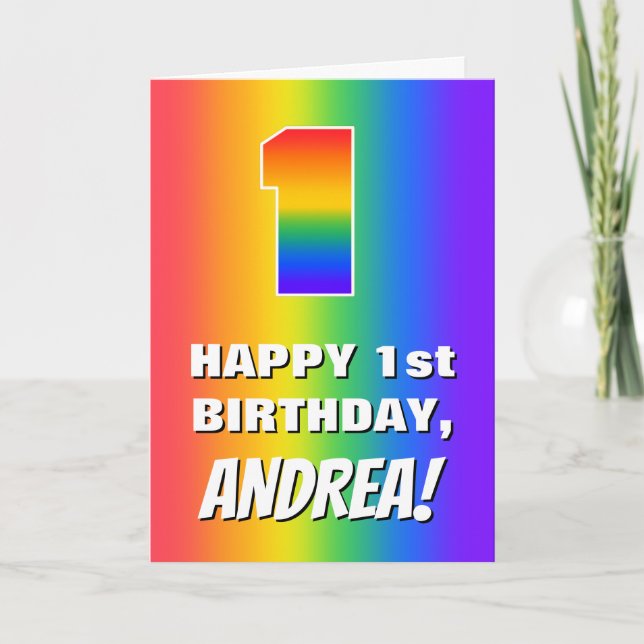 1st Birthday: Colourful, Fun Rainbow Pattern # 1 Card (Front)