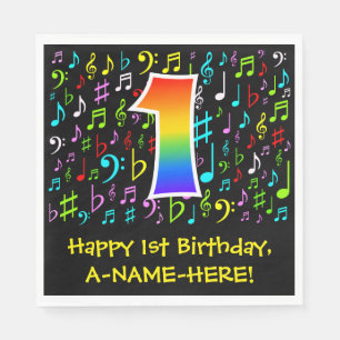 1st Birthday - Colourful Music Symbols, Rainbow 1 Napkin