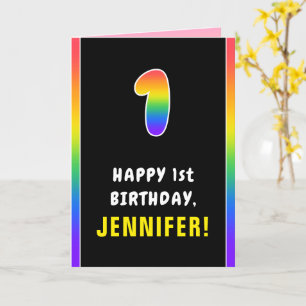 1st Birthday: Colourful Rainbow # 1, Custom Name Card