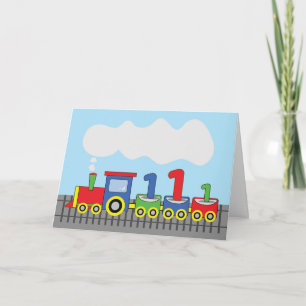 1st Birthday Colourful Train on Track Card