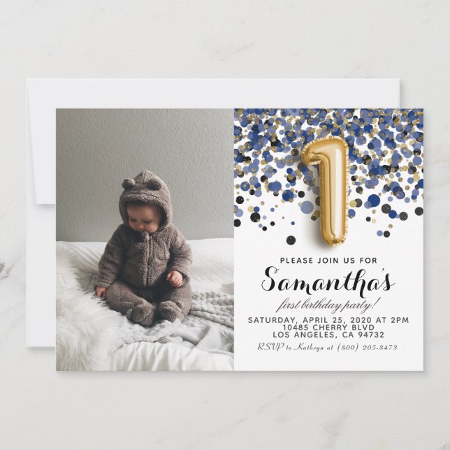 1st Birthday Confetti Portrait Invitation (Front)