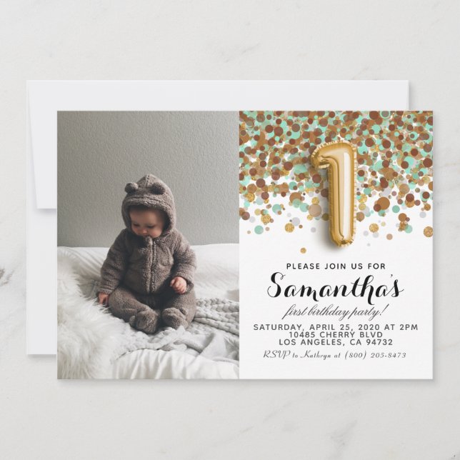 1st Birthday Confetti Portrait Invitation (Front)