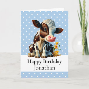 1st BIRTHDAY COW BOY Blue CARD