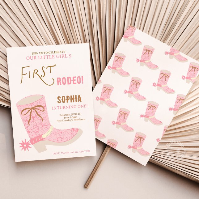 1st Birthday Cowgirl First Rodeo  Invite (girls first rodeo birthday invite)