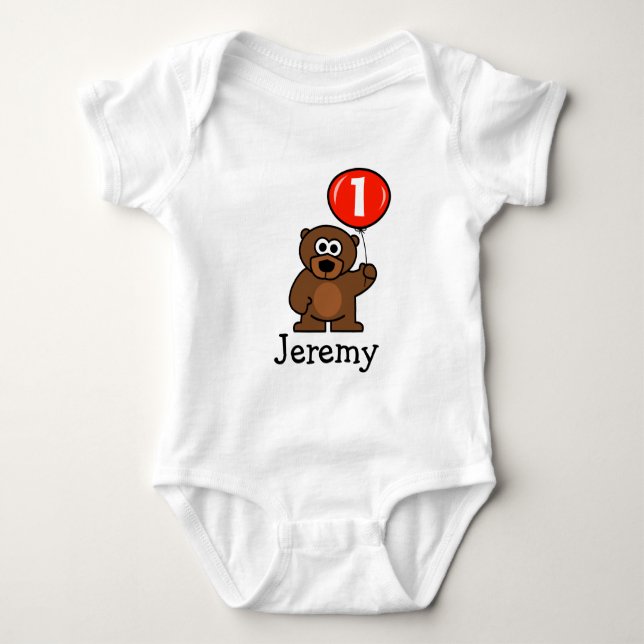 1st Birthday creeper | teddy bear with red balloon (Front)