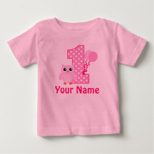 1st Birthday Cupcake Pink Owl Personalized Baby T-Shirt