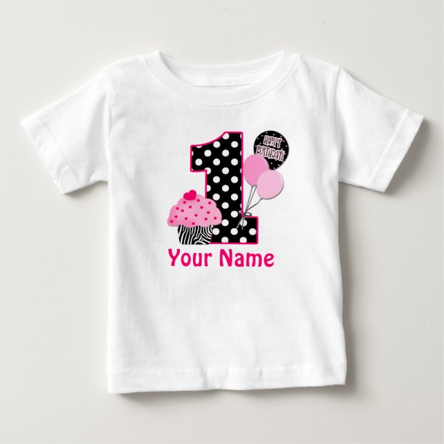 1st Birthday Cupcake Zebra Personalised Shirt (Front)