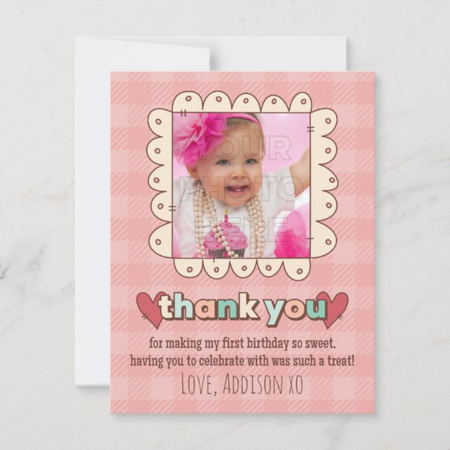 1st Birthday Cupcakes Thank You Card (Front)