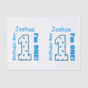 1st Birthday Custom Name Blue Stars Number BOY V2A Tissue Paper