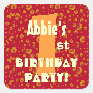 1st Birthday Custom Name Red Orange Confetti Square Sticker