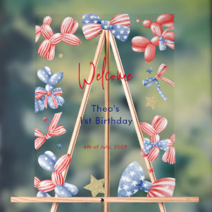 1st Birthday Cute Balloon 4th July Party Welcome Acrylic Sign