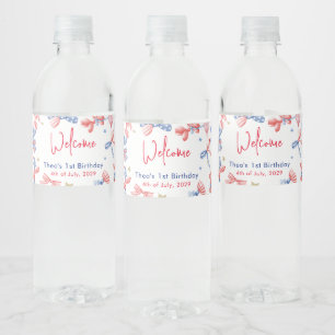 1st Birthday Cute Balloon 4th July Party Welcome Water Bottle Label