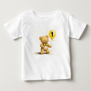 1st Birthday, Cute Bear w Balloon, Personalised Baby T-Shirt