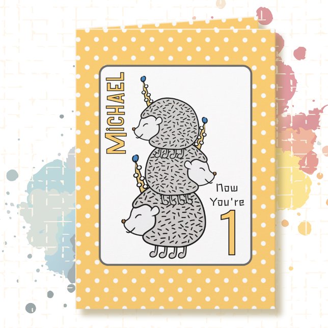 1st Birthday Cute Cartoon for Kids Funny Hedgehog Card (Creator Uploaded)