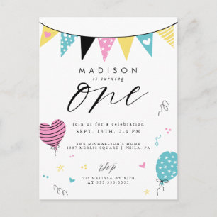 1ST BIRTHDAY   Cute Doodle Birthday Party Postcard