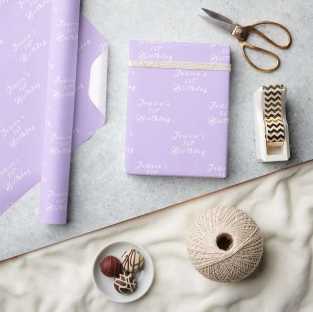 1st Birthday Cute Girly Purple Simple Violet Girl Wrapping Paper (Crafts)