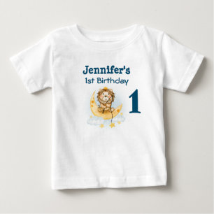 1st Birthday Cute Lion Fishing on the Moon Baby T-Shirt