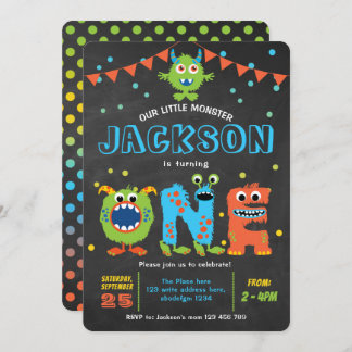 1st Birthday cute little monster party chalkboard Invitation