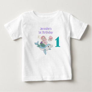 1st Birthday Cute Mermaid Riding a Dolphin Baby T-Shirt