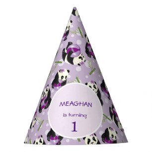 1st Birthday Cute Panda Bear Soft Purple Pattern Party Hat