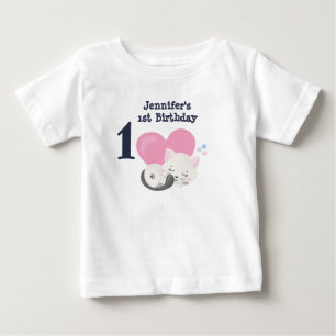 1st Birthday Cute White Kitty Cat Sleeping Baby T-Shirt