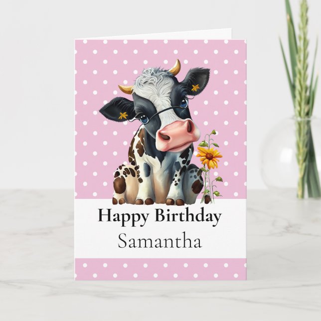 1st BIRTHDAY Dairy COW Girl CARD (Front)
