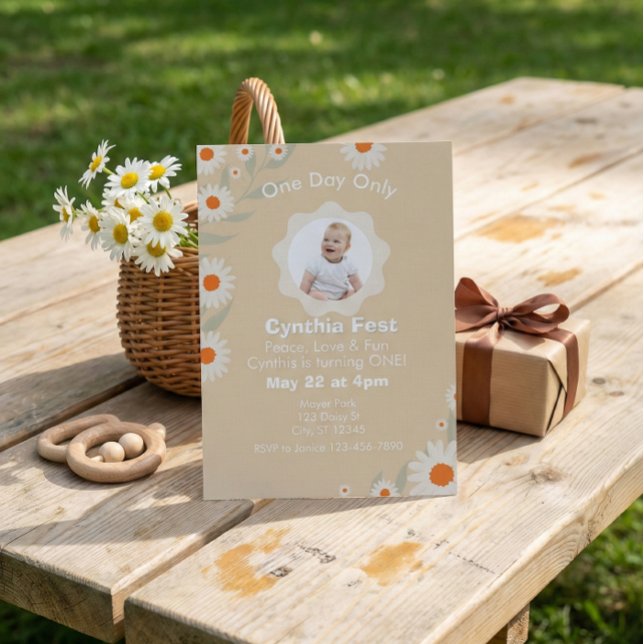 1st Birthday Daisy Fest, with Picture Invitation (Creator Uploaded)