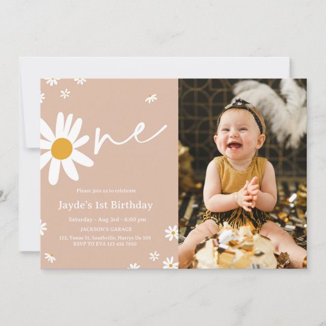 1st Birthday Daisy Party Photo Invitation (Front)
