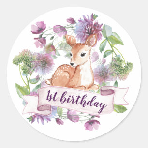 1st birthday deer classic round sticker