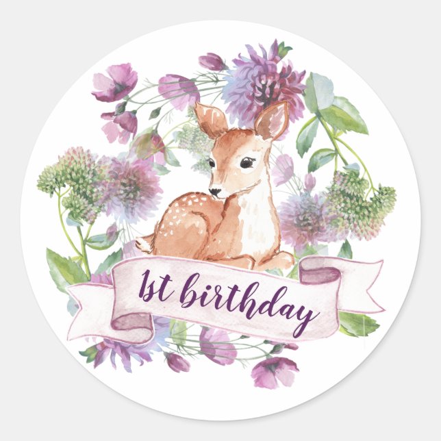 1st birthday deer classic round sticker (Front)