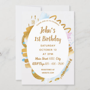 1st Birthday - Delicate Golden Details Invitation