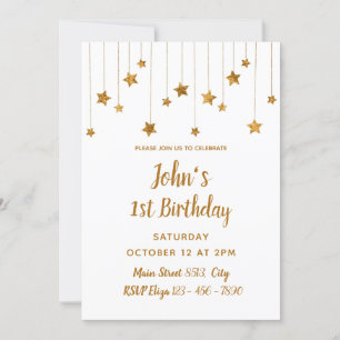 1st Birthday - Delicate Golden Stars Minimal Invitation