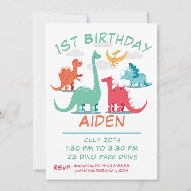 1st Birthday Dinosaur Invitation (Front)