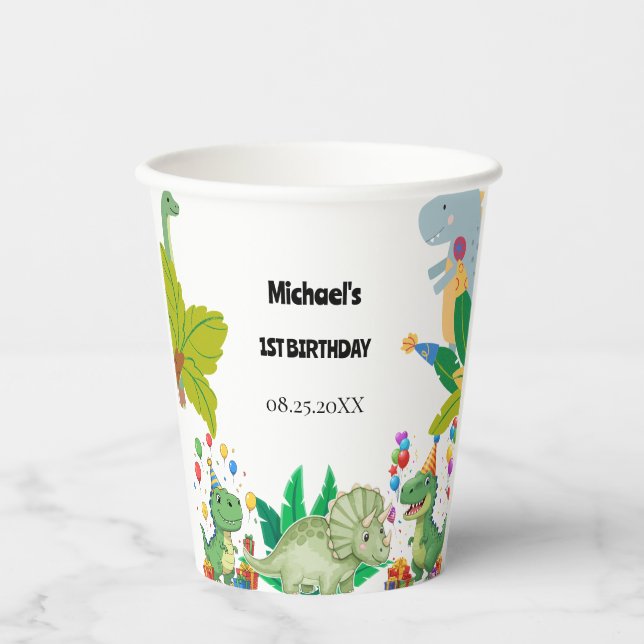 1st Birthday Dinosaur Minimal baby boy Paper Cups (Front)