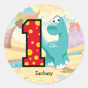 1st Birthday Dinosaur Party Custom Classic Round Sticker