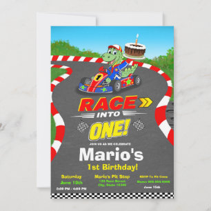 1st Birthday Dinosaur Race Car Ready Set Invite