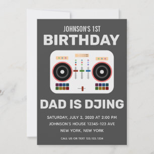 1st Birthday DJ Dance Party Charcoal Invitation
