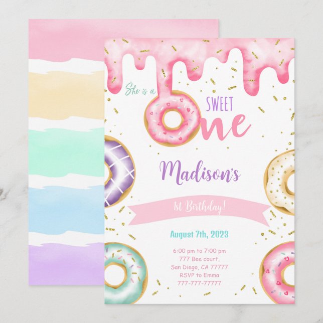 1st Birthday Doughnut  Invitation (Front/Back)