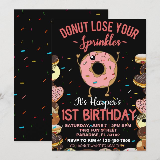 1st Birthday Doughnut Lose Your Sprinkles 1 Year O Invitation (Front/Back)