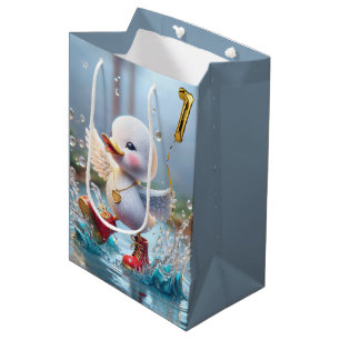 1st Birthday Duck Dancing In a Rain Puddle Medium Gift Bag
