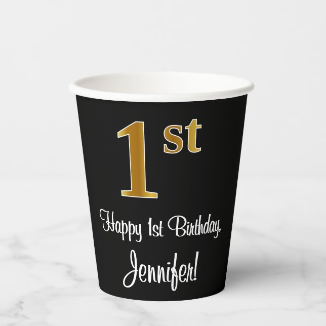 1st Birthday - Elegant Luxurious Faux Gold Look # Paper Cups (Front)