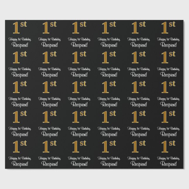 1st Birthday: Elegant Luxurious Faux Gold Look # Wrapping Paper (Flat)